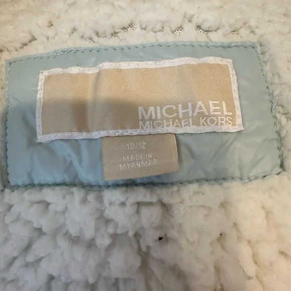 SOLD Michael Kors Girls Puffer Coat Pale Blue With Faux Fur Lining & Hood 10/12 - Picture 5 of 14